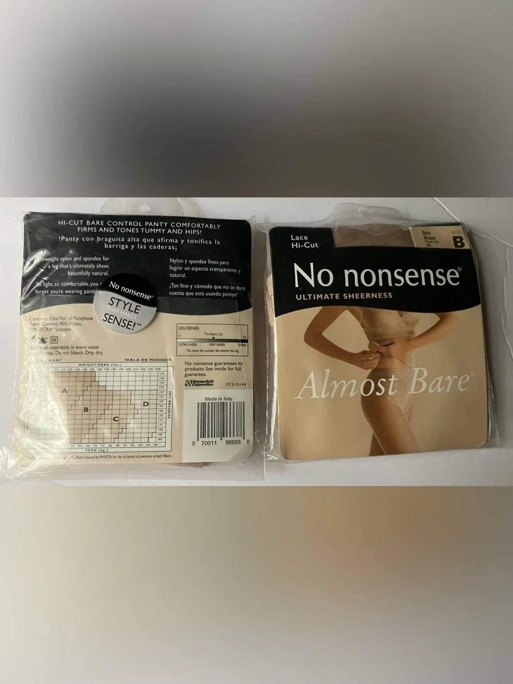 No Nonsense Almost Bare Lace Hi-Cut Pantyhose Sheer Toe Bare Bisque Mist Size B